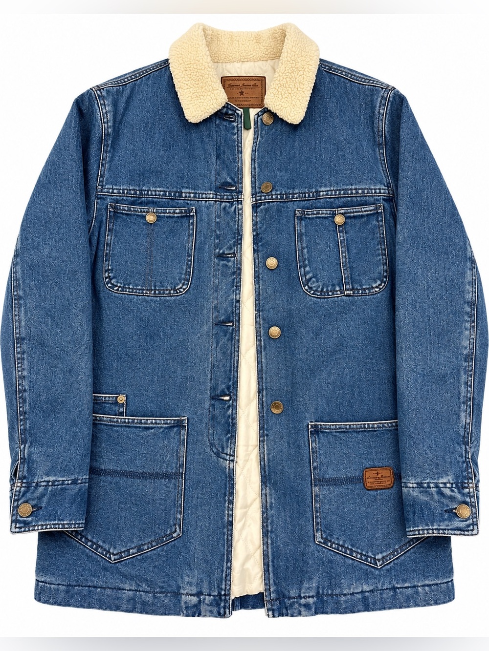 Ralph Lauren Jeans Co Denim Sherpa Collar Barn Coat Quilted Lined Y2K